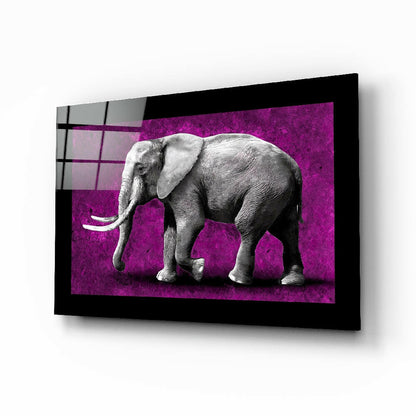 Monochrome Elephant Purple Grunge Glass Wall Art