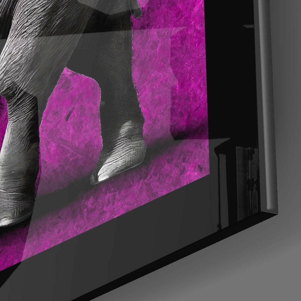 Monochrome Elephant Purple Grunge Glass Wall Art