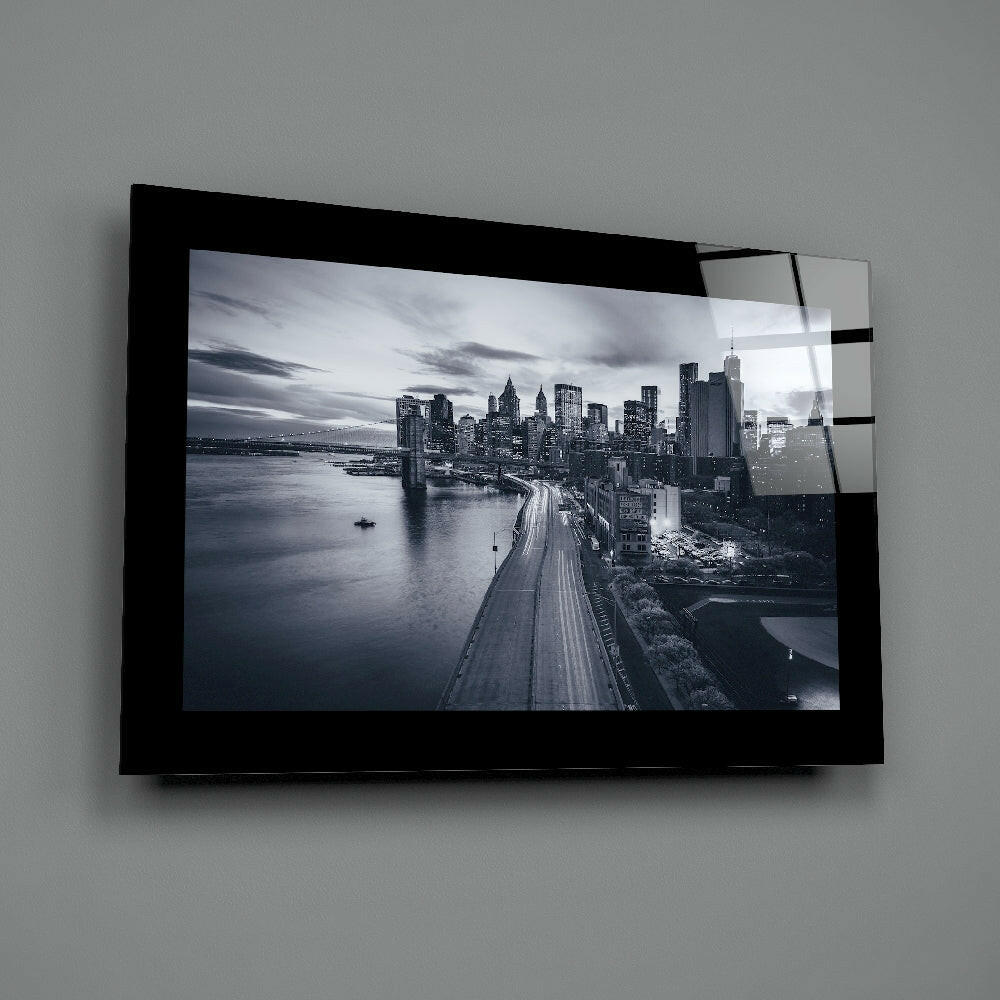 Bridge And Highway Monochrome New York Glass Wall Art