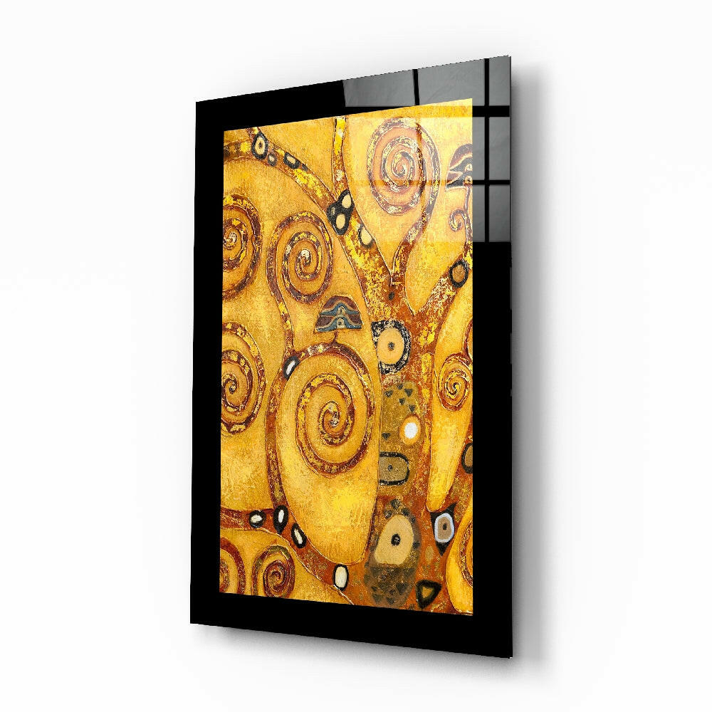 Golden Spiral Branches Tree of Life Glass Wall Art