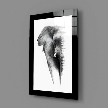 Charcoal Sketch Elephant Portrait Glass Wall Art