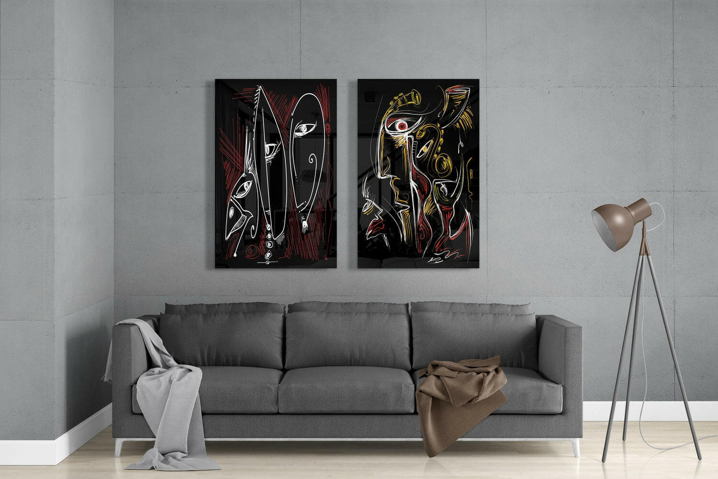 The Style of Cubism 2 Pieces Combine Glass Wall Art