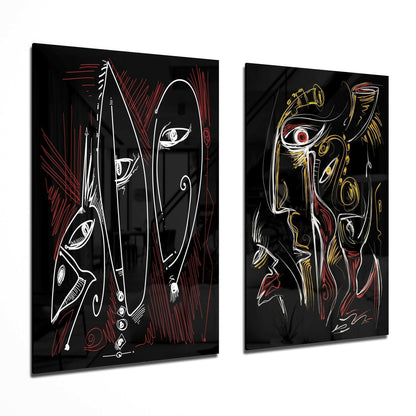 The Style of Cubism 2 Pieces Combine Glass Wall Art