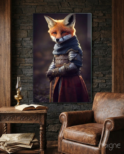 Armored Knight Fox Portrait Glass Wall Art