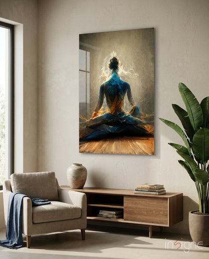 Golden Smoke Aura Meditation Glass Wall Art
