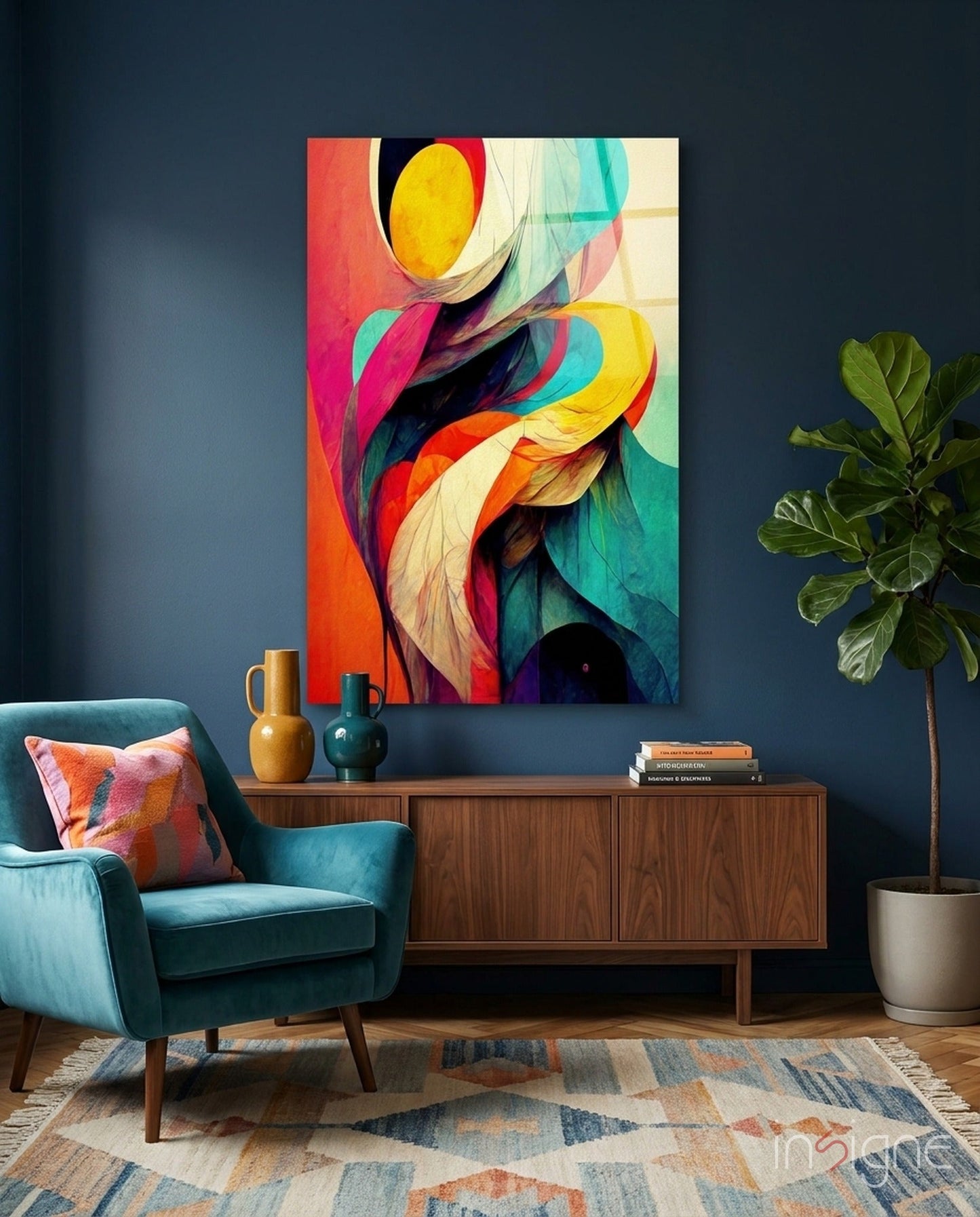 Vivid Ribbon Petals Color Swirl Glass Wall Art