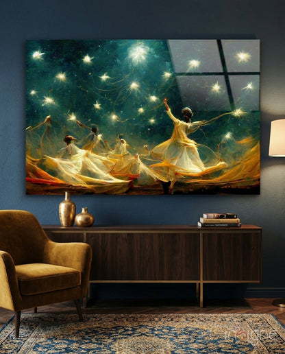 Whirling Dervish Group Green Glass Wall Art