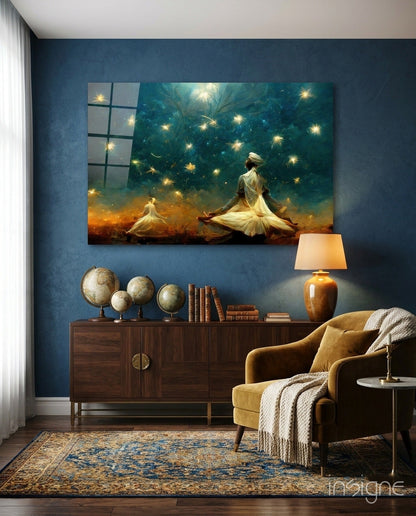 Twin Dervishes Golden Meadow Glass Wall Art