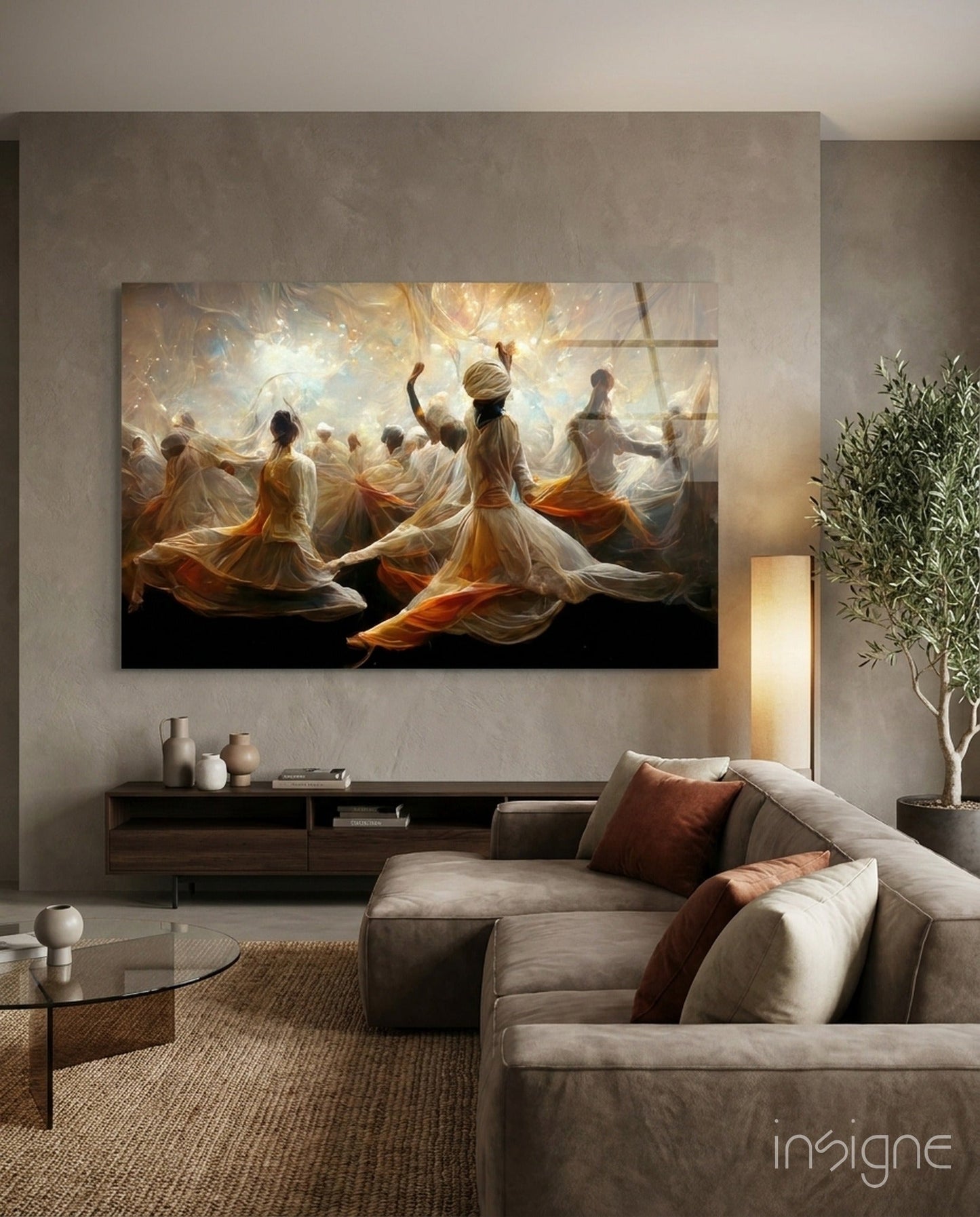 Whirling Dervishes Golden Light Glass Wall Art