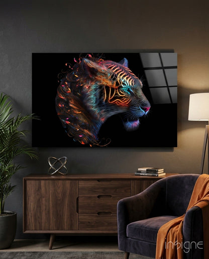 Fiery Swirl Leopard Head Profile Glass Wall Art