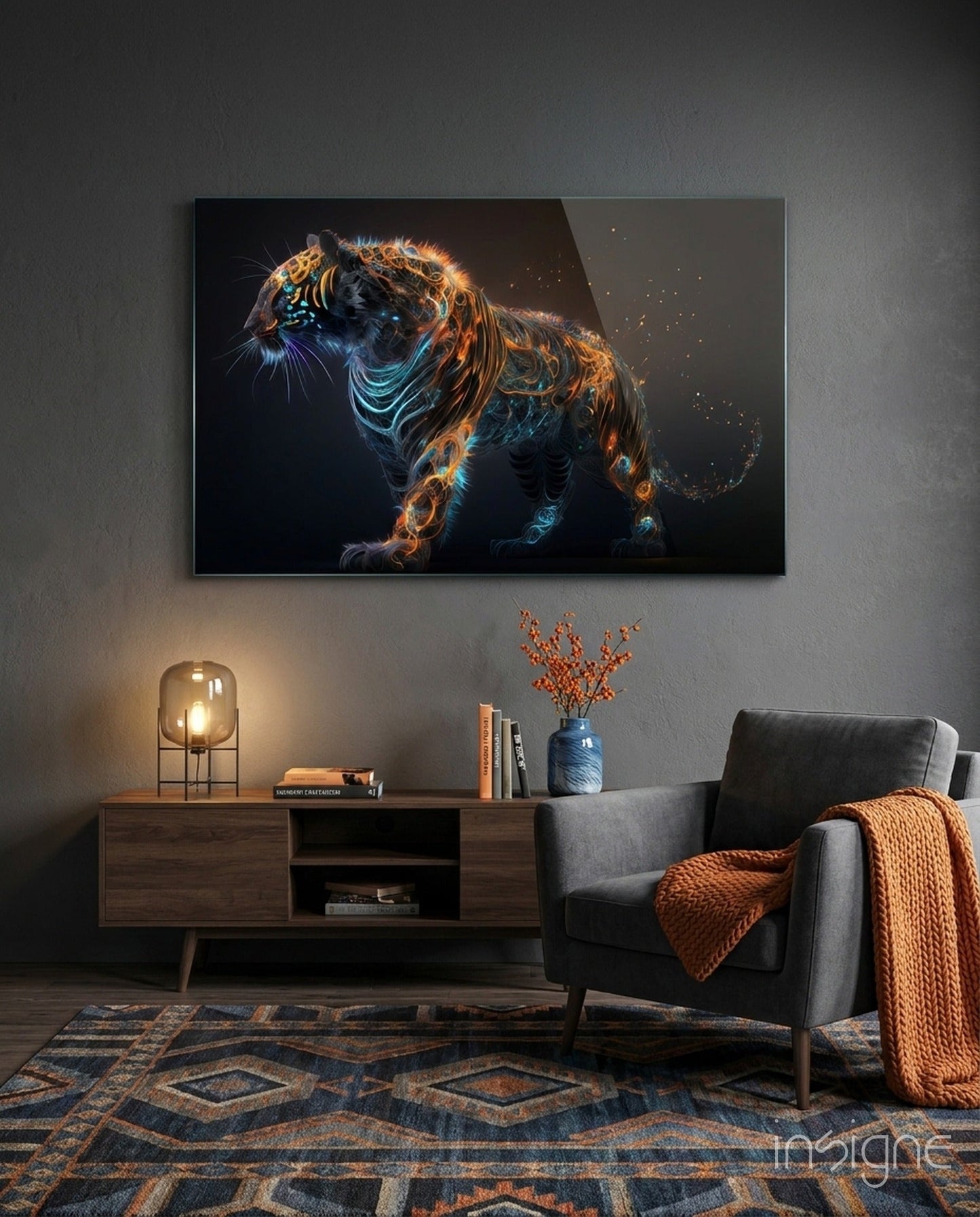 Glowing Ember Prowling Tiger Body Glass Wall Art
