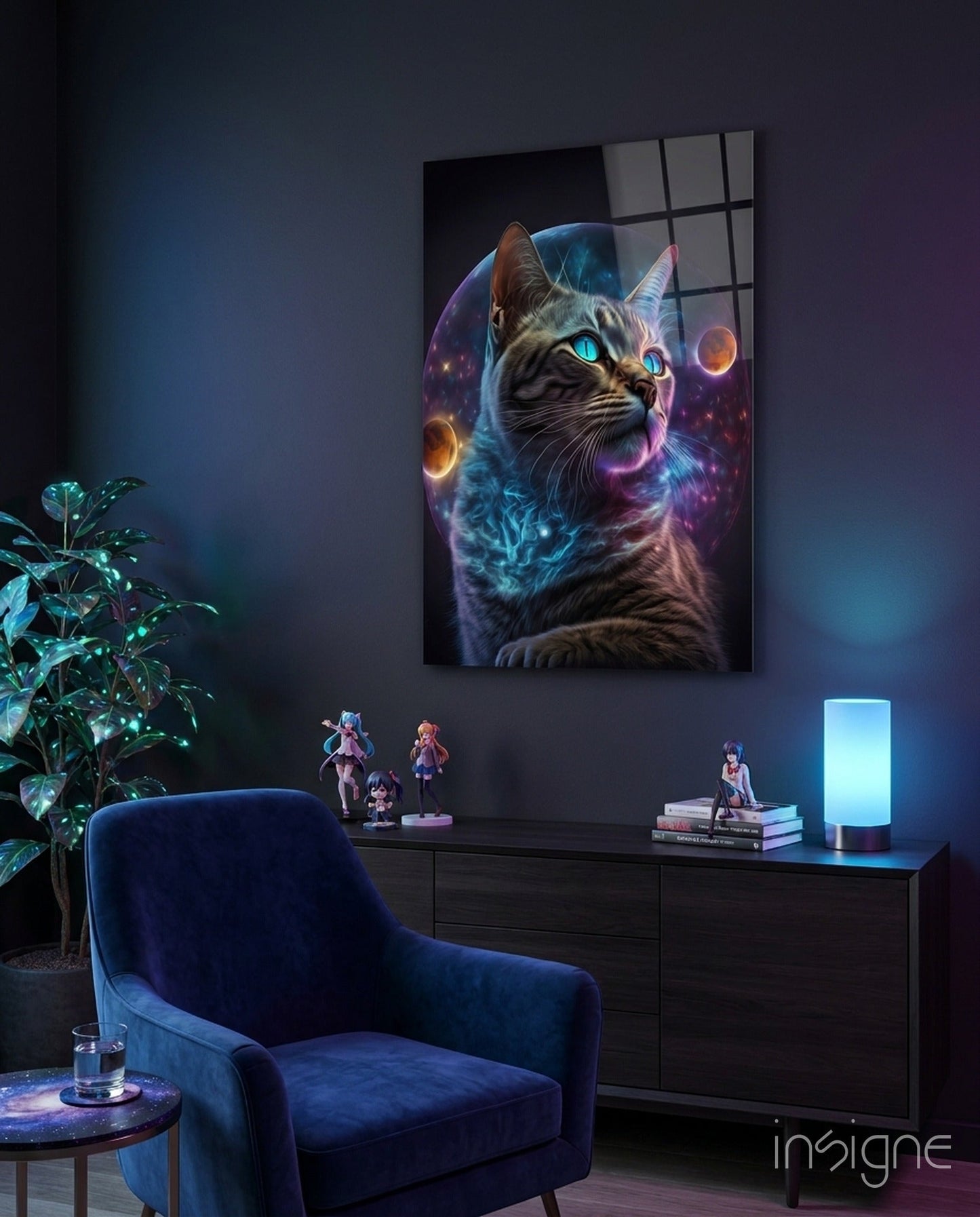 Tabby Cat With Cosmic Planet Orb Glass Wall Art