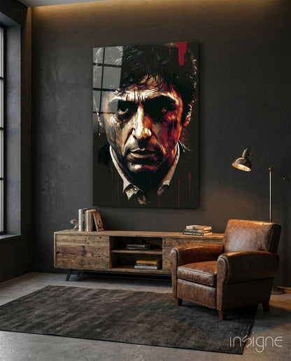 Crimson Drip Noir Actor Face Glass Wall Art