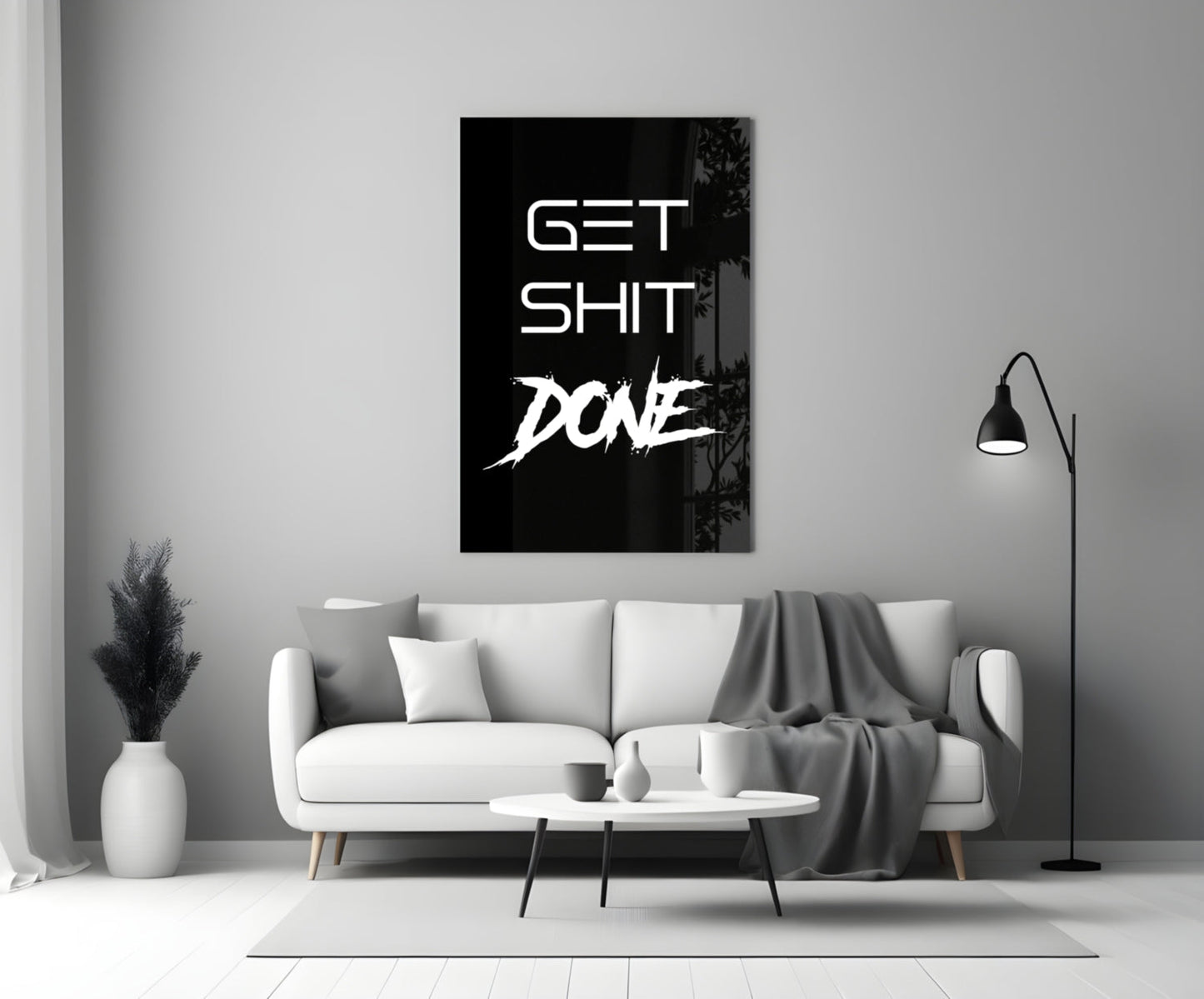 Get Shit Done Black Glass Wall Art