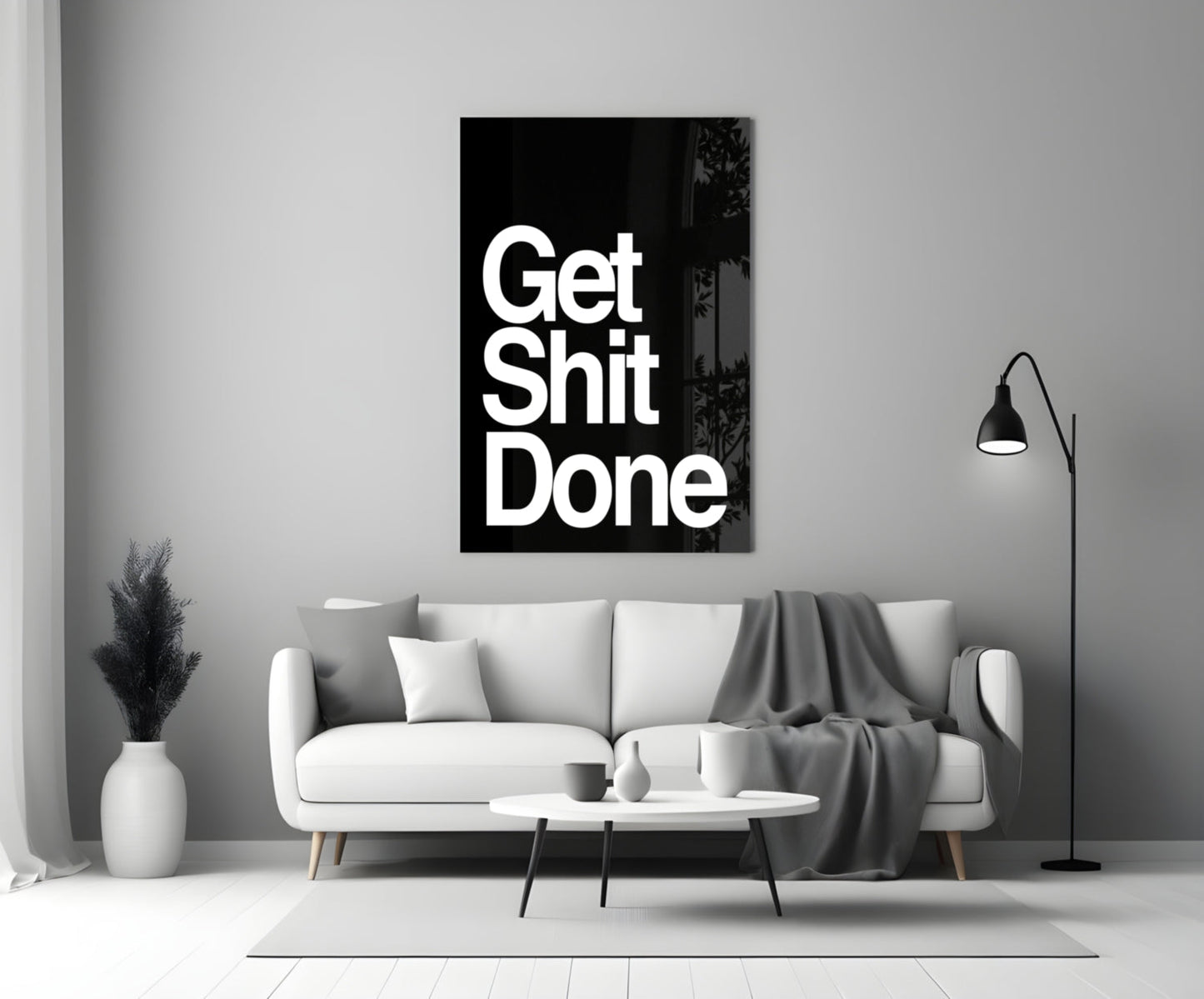 Get Shit Done Bold Black Glass Wall Art