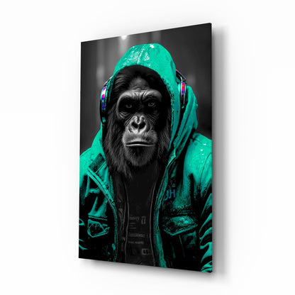 Yellow Raincoat Headphone Gorilla Glass Wall Art