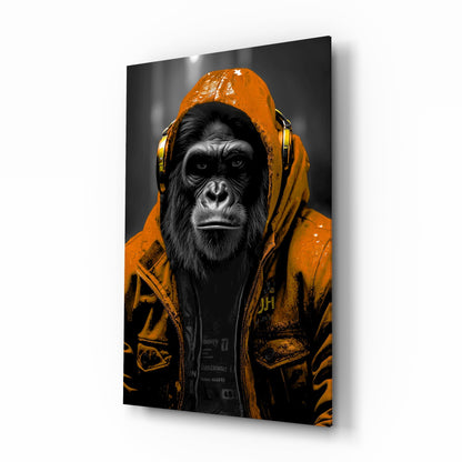 Yellow Raincoat Headphone Gorilla Glass Wall Art