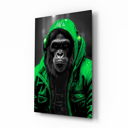 Yellow Raincoat Headphone Gorilla Glass Wall Art