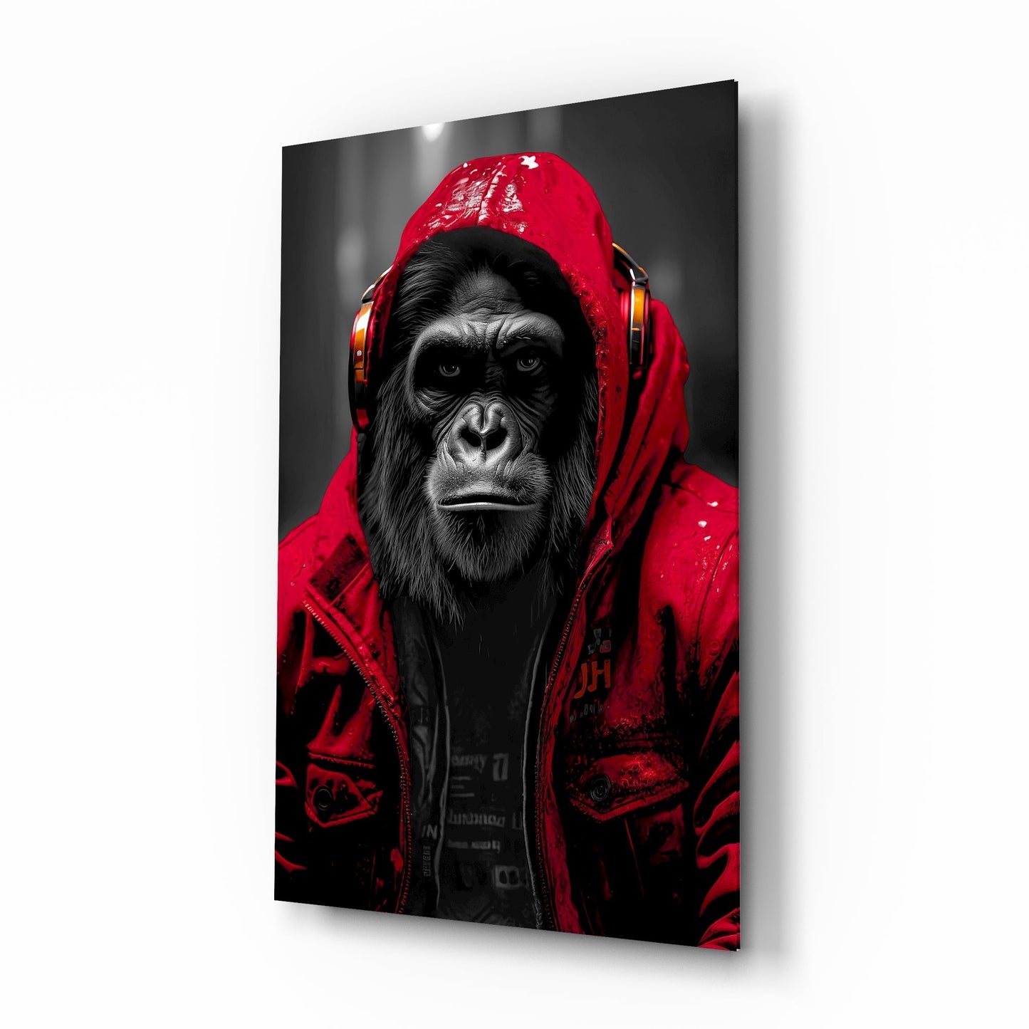Yellow Raincoat Headphone Gorilla Glass Wall Art