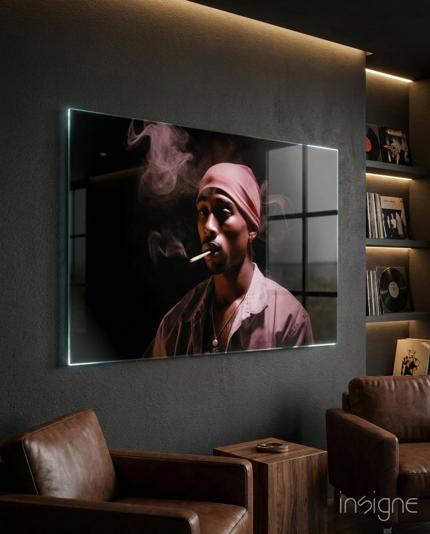 Pink Bandana Cigarette Smoke Rapper Glass Wall Art