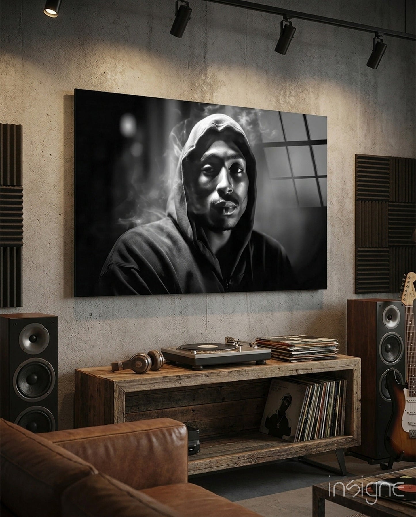 Smoky Gray Zip Hoodie Rapper Glass Wall Art