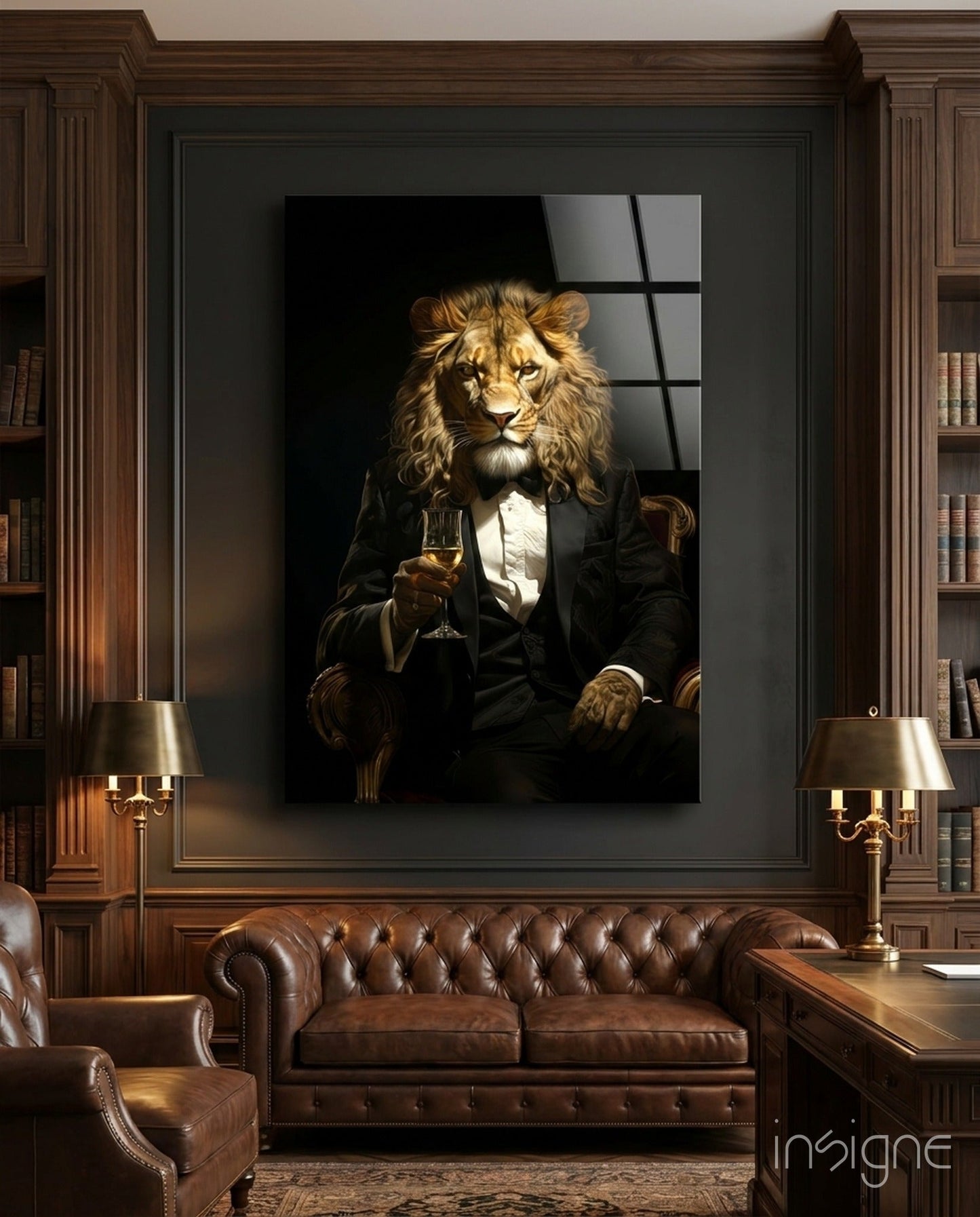 Tuxedo Lion Toasting Wine Glass Wall Art