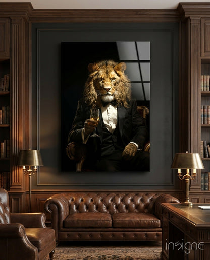 Tuxedo Lion Toasting Wine Glass Wall Art