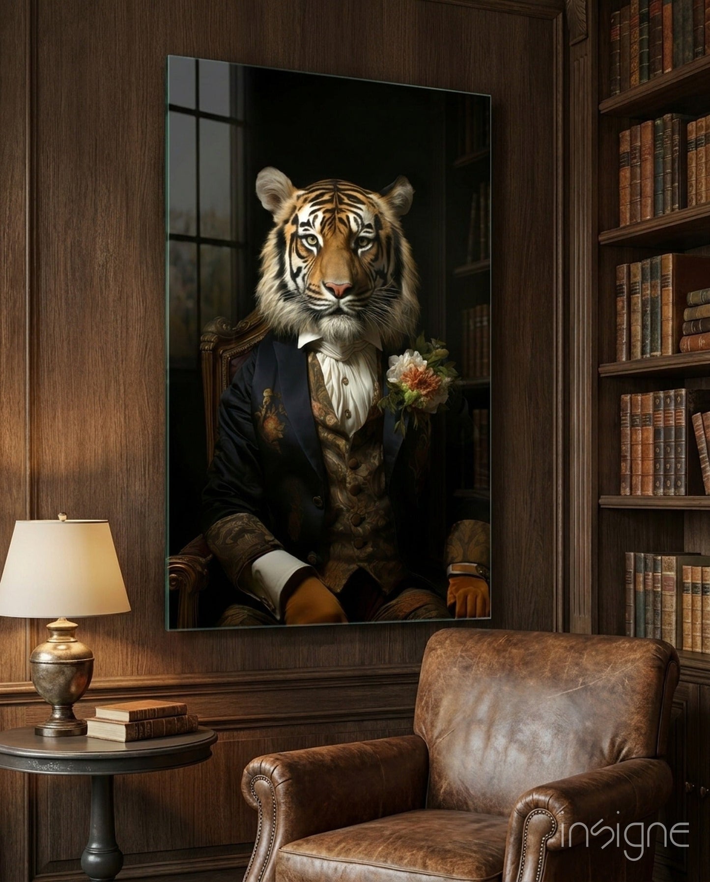 Tiger Dandy with Rose Blazer Glass Wall Art