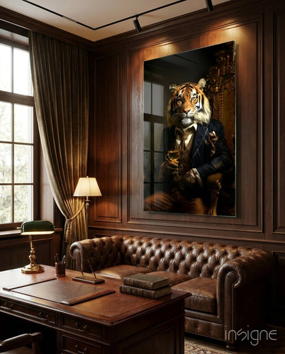 Tiger on Golden Throne Glass Wall Art