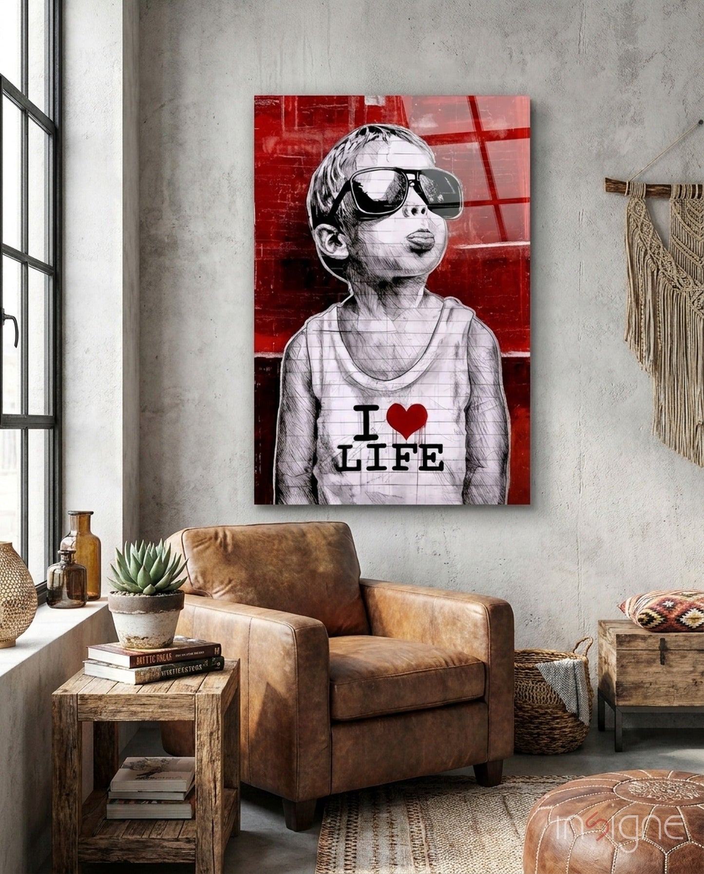 Red Wall Sunglasses Boy Glass Wall Art