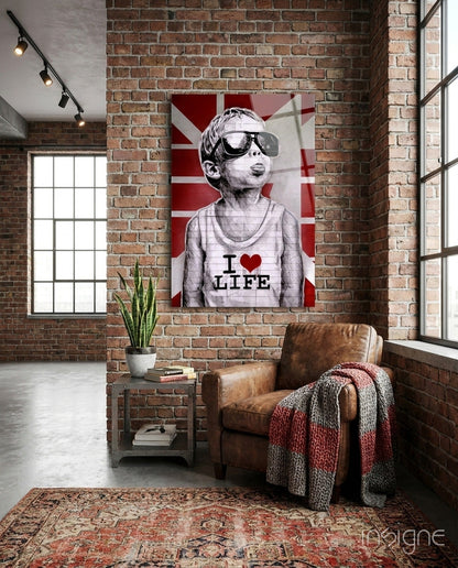 Red Union Jack Sunglasses Boy Glass Wall Art