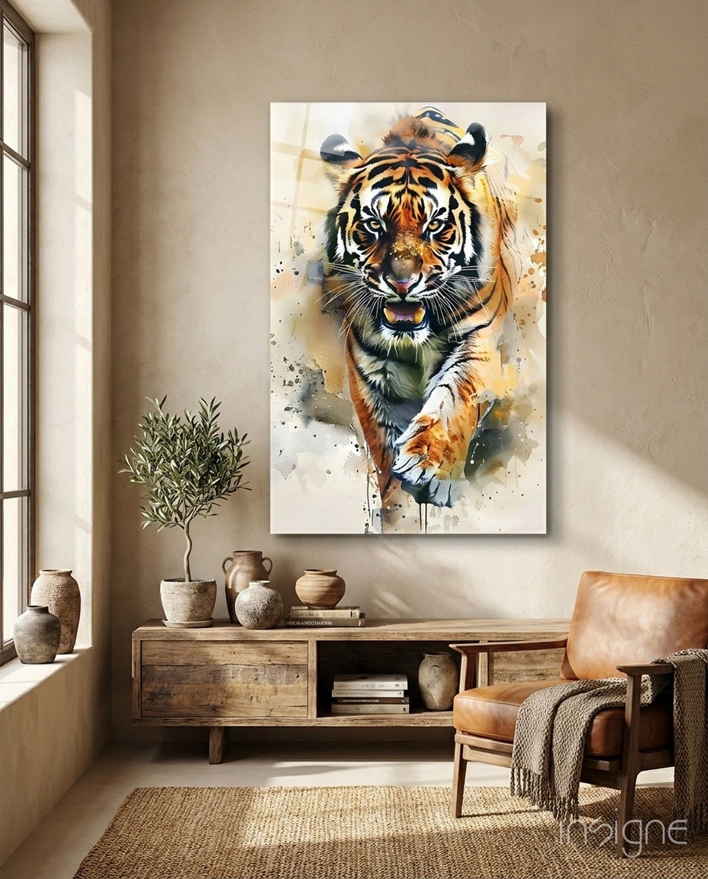 Watercolor Prowling Tiger Splash Glass Wall Art