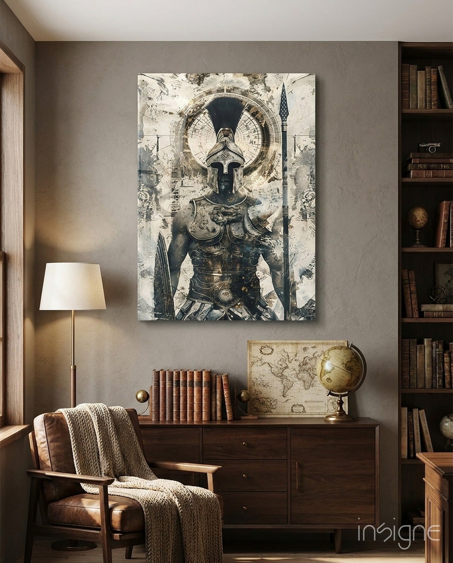 Armored Spartan Compass Glass Wall Art