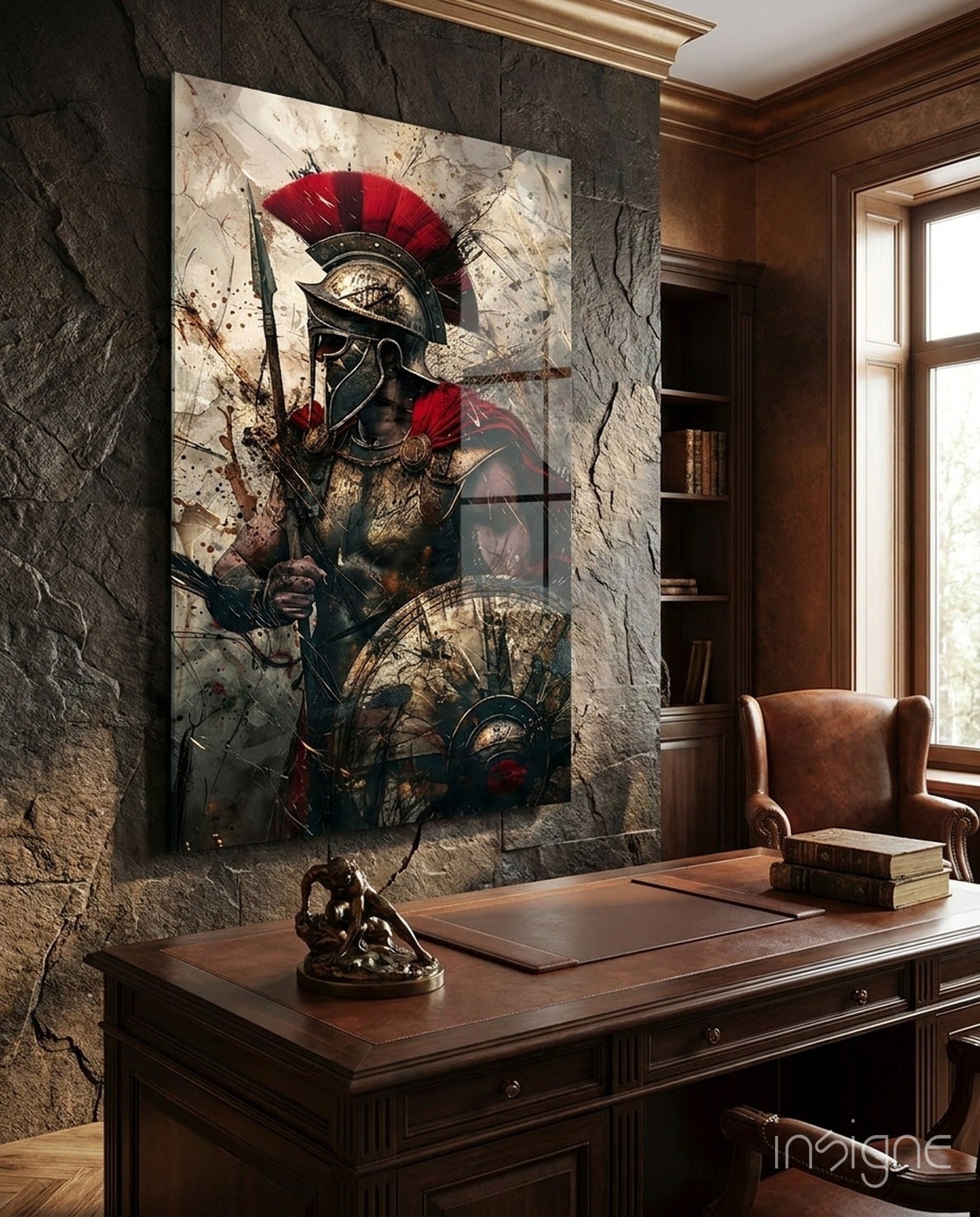 Red Crest Gladiator Shield Glass Wall Art
