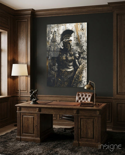 Black Gold Roman Centurion Glass Wall Art