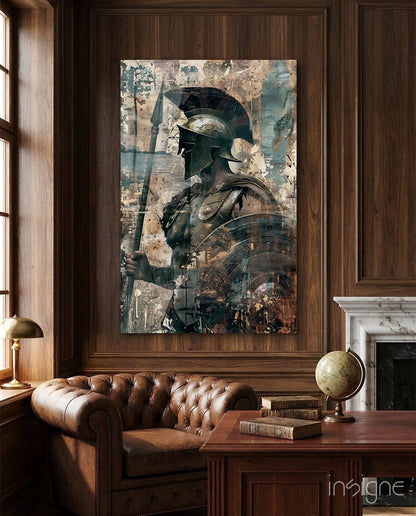Spartan Spear and Round Shield Glass Wall Art