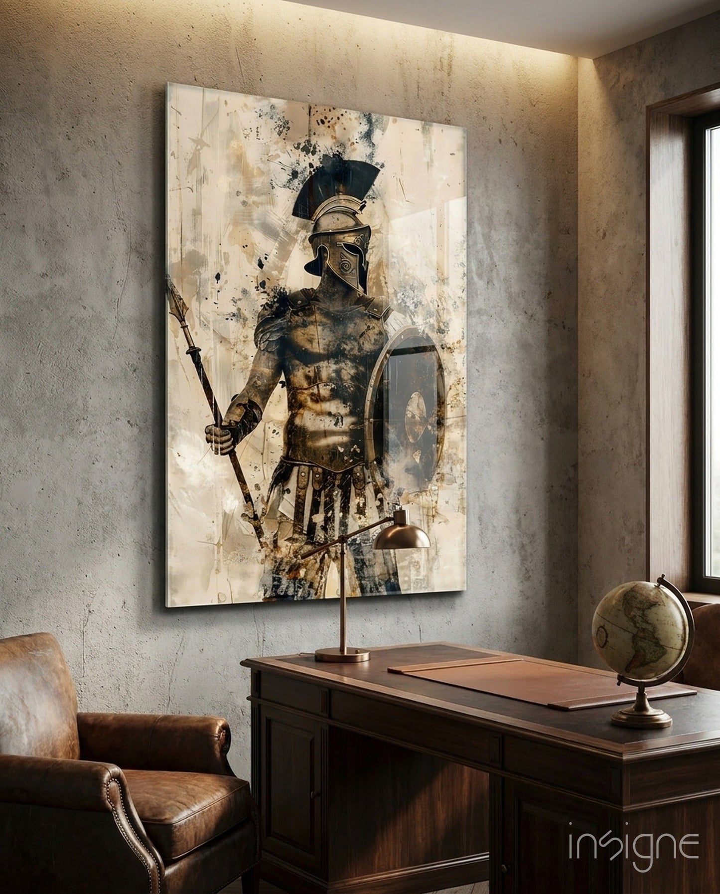 Sepia Warrior Round Shield Glass Wall Art
