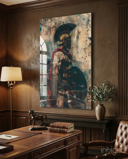 Red Caped Spartan Profile Glass Wall Art