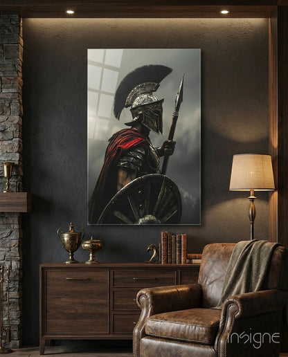 Realistic Spartan Warrior Glass Wall Art