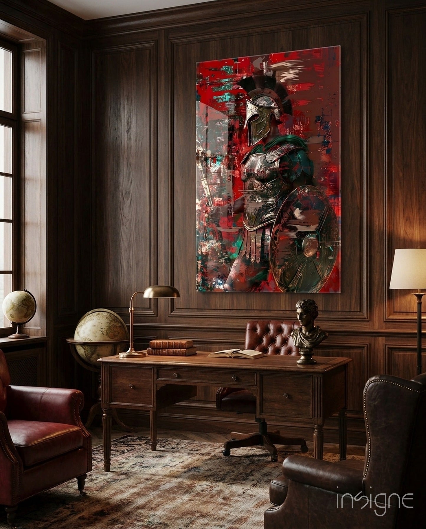 Deep Red Gladiator Shield Glass Wall Art