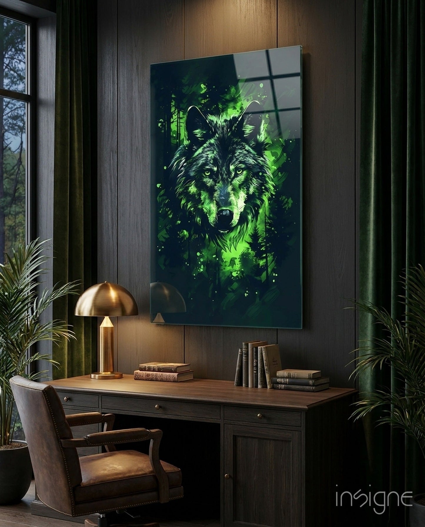 Emerald Forest Splash Wolf Glass Wall Art