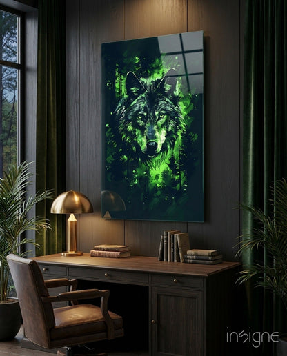 Emerald Forest Splash Wolf Glass Wall Art