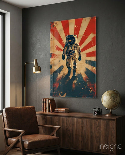 Retro Sun Rays Astronaut Glass Wall Art