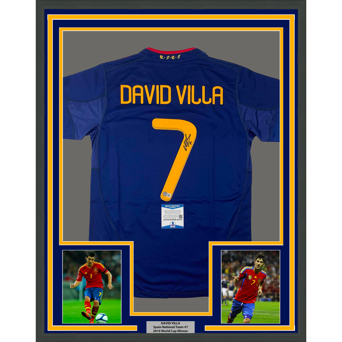 Framed David Villa Spain Blue World Cup Jersey