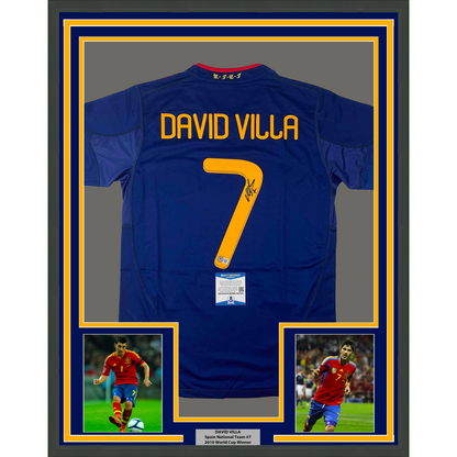Framed David Villa Spain Blue World Cup Jersey