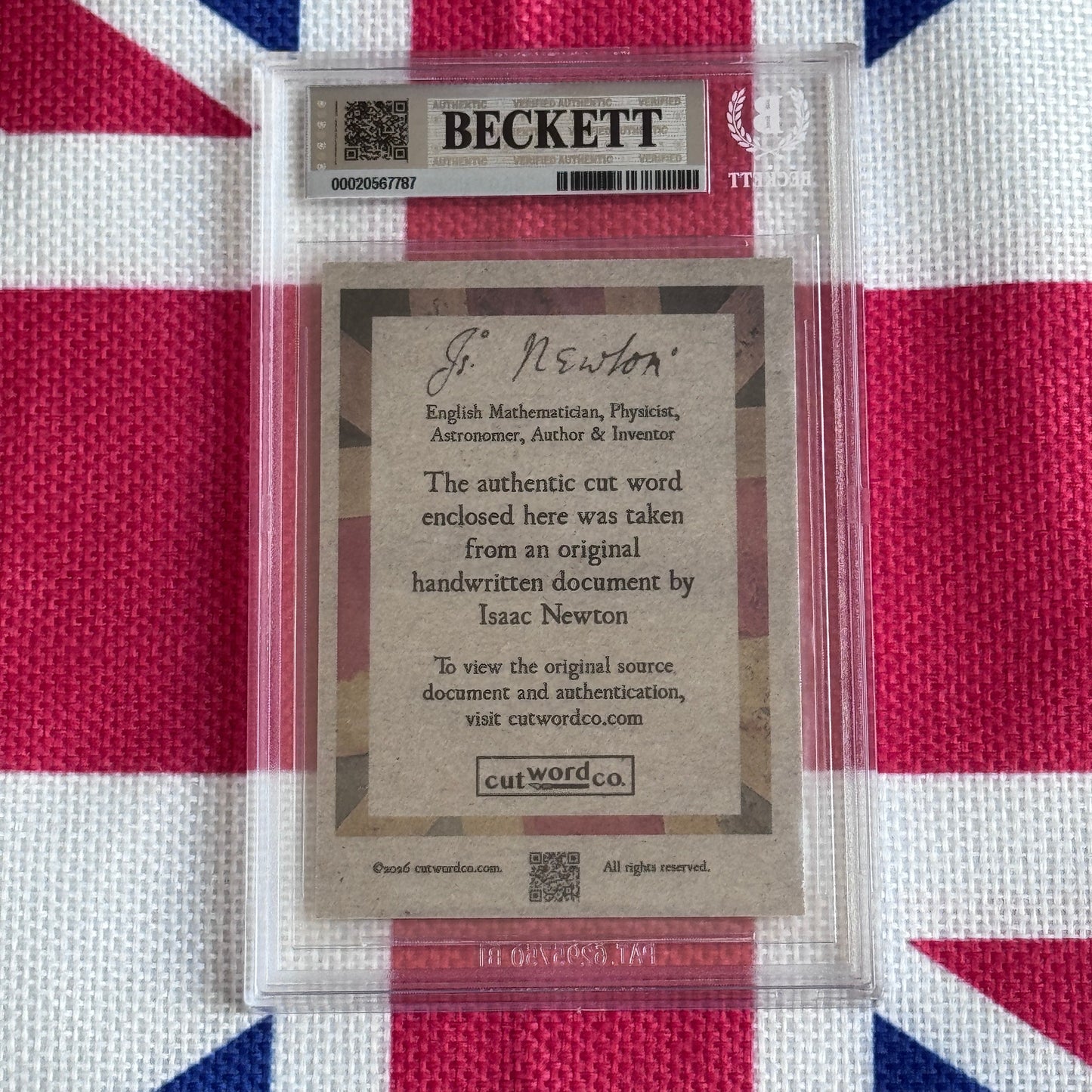 Isaac Newton Beckett Encapsulated Handwriting Removed from an Autograph Manuscript