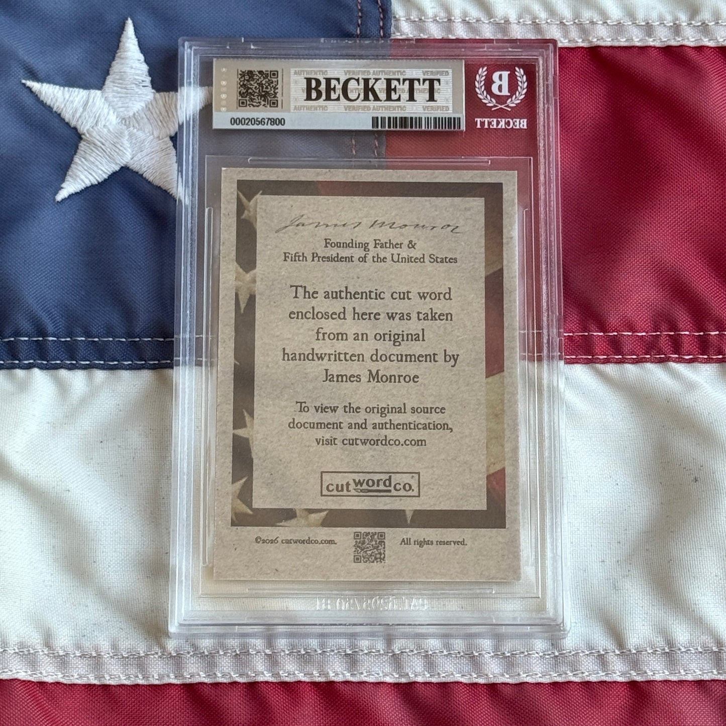 James Monroe Beckett Encapsulated Handwriting Removed from an Autograph Letter Signed