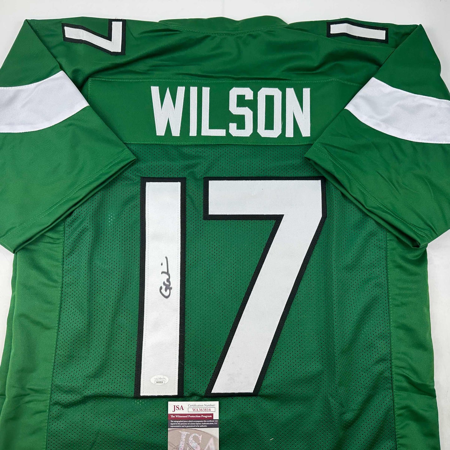 Autographed/Signed Garrett Wilson New York Jets Green Football Jersey JSA COA