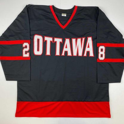 Black and red Ottawa hockey jersey with white "OTTAWA" text and numbers "2" and "8" on sleeves, displayed flat on white background.