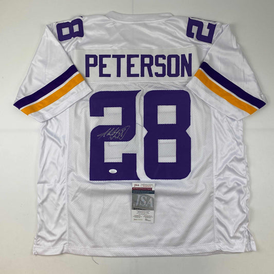 Autographed/Signed Adrian Peterson Minnesota White Football Jersey JSA COA